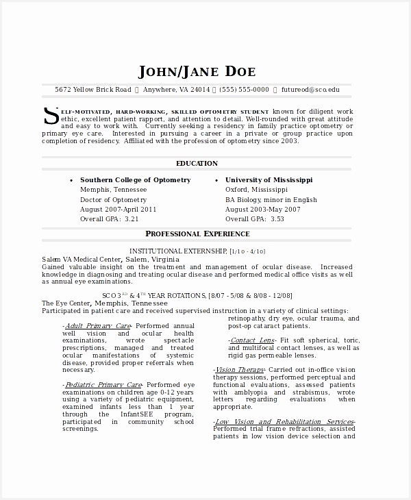 Optometrist Resume Template 7 Free Word PDF Documents Download730600
