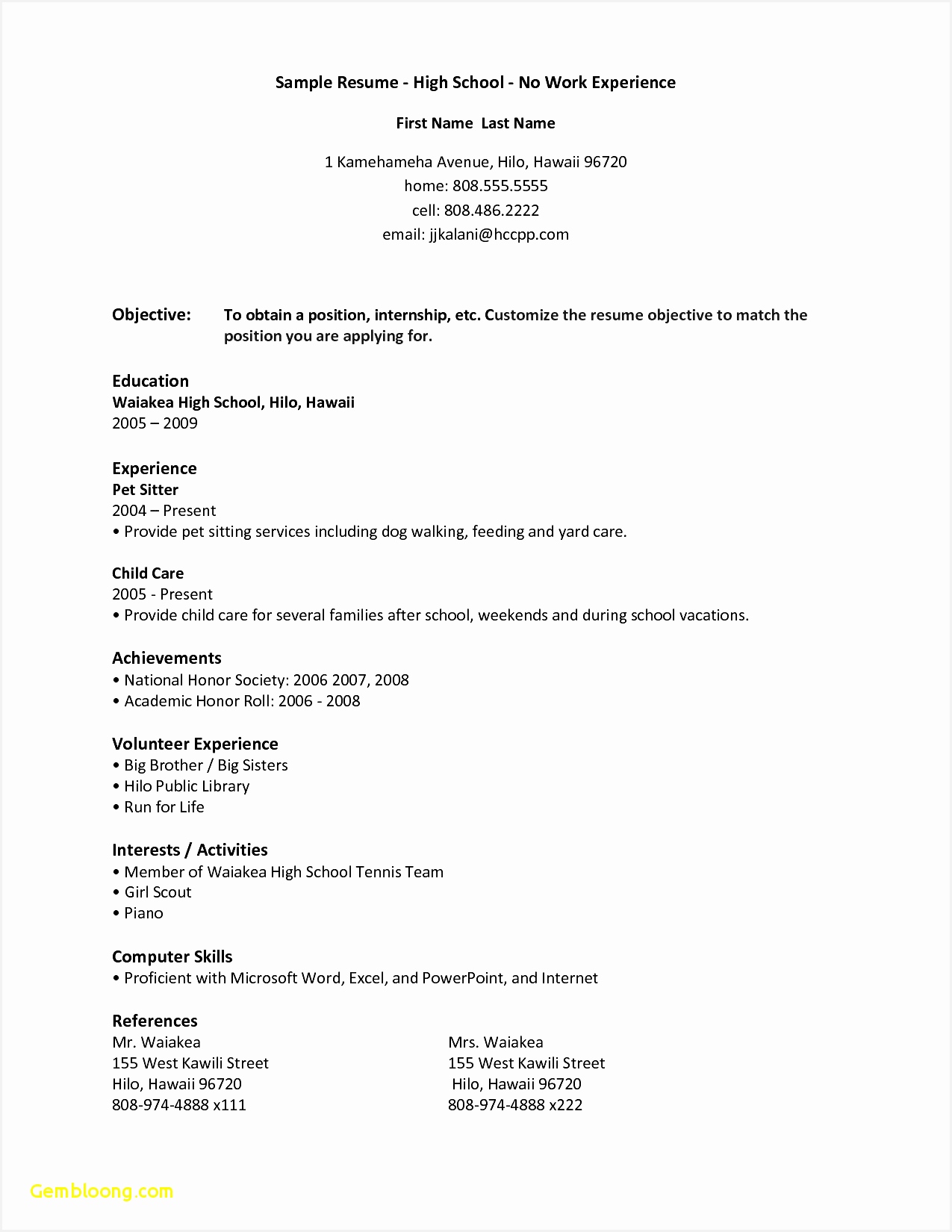 Resume format for No Work Experience Download now High School Student Resume Example Resume Template Builder16501275
