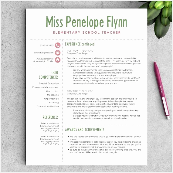 Elementary Teacher Resume Template for Word & Pages 1 3 Page Resumes Cover Letter Icons Teaching Resume CV Teacher570570