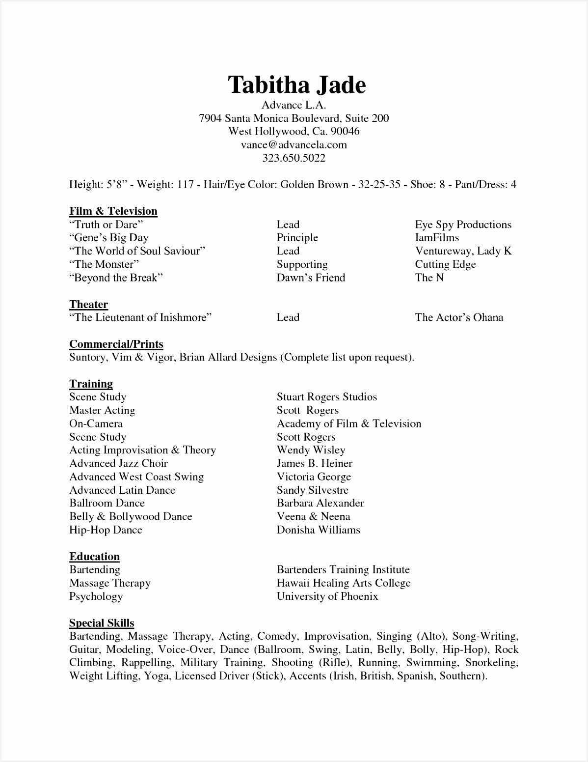 mercial Script Template New Acting Resume Example Elegant Professional Job Resume Template Od15511198