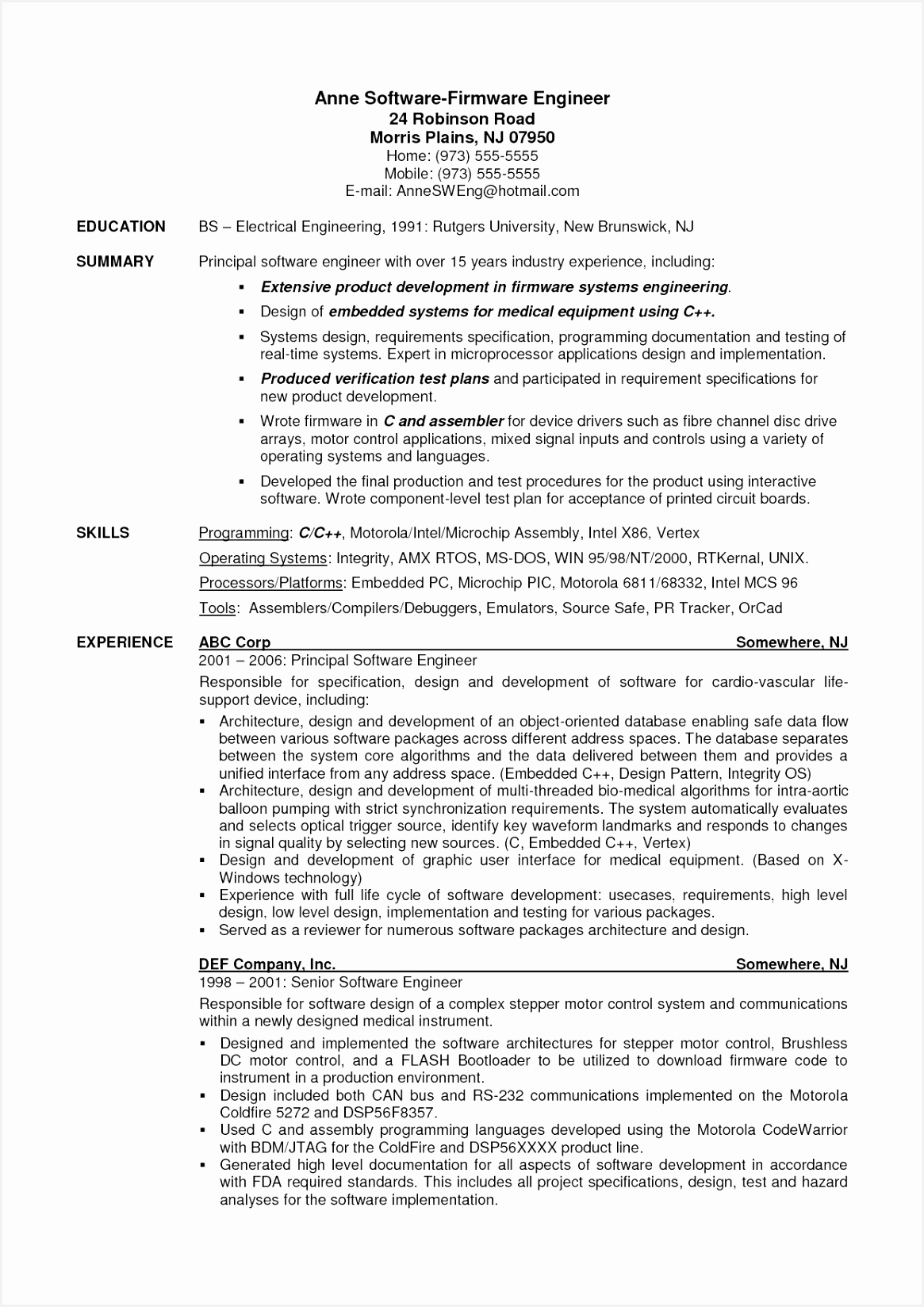 Resume Template for software Engineer New Resume Samples for software Engineers Intern Resume Sample Fresh 164811659rosn