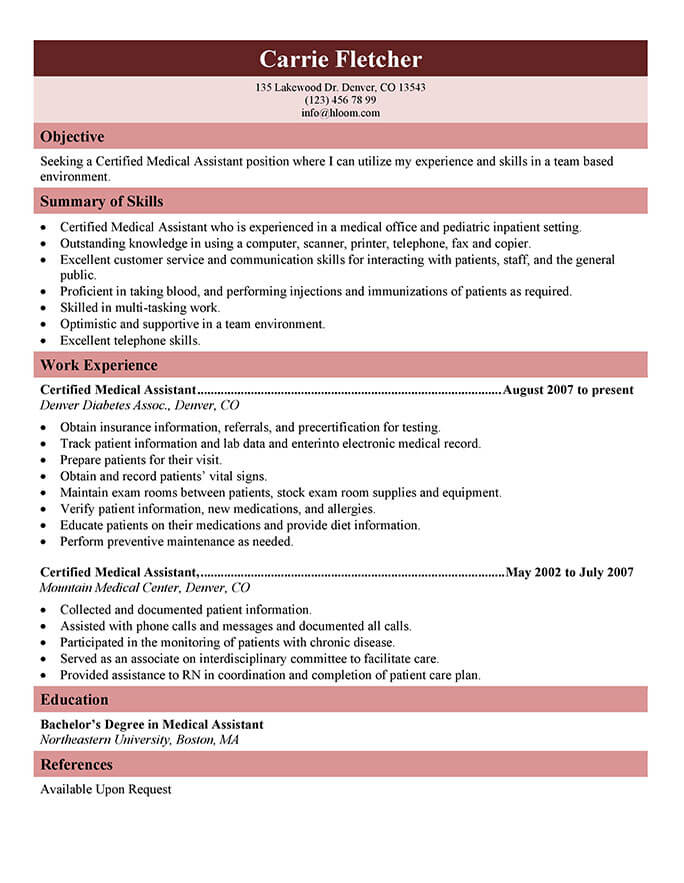 Medical Assistant Resume Templates And Job Tips Hloom