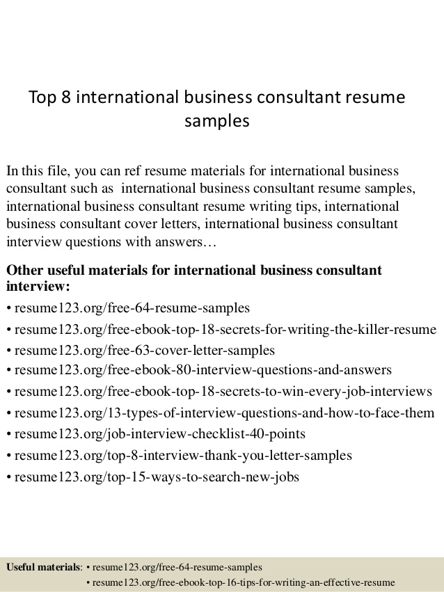 Top 8 International Business Consultant Resume Samples
