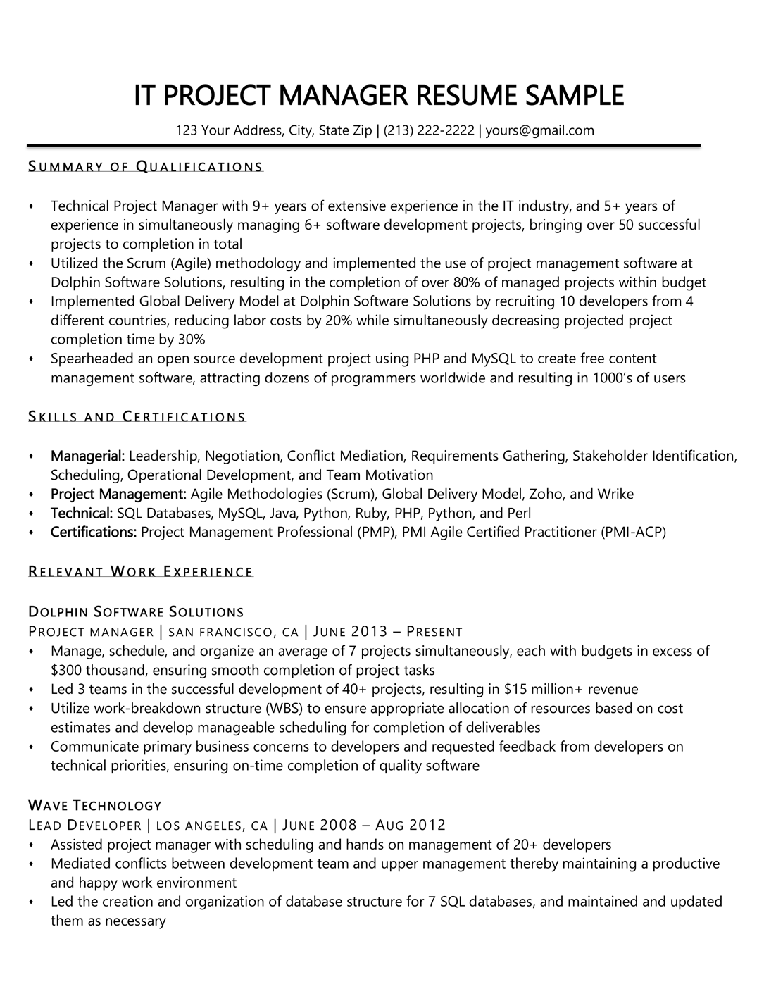 Project Manager Resume Sample Writing Tips Resume Companion